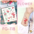 Waterproof glitter tattoo sticker FG-118 with red flowers, dragonfly and moon patterns - FG-118 (Red Dream)