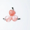 Three pink natural stone heart pendants with silver metal clasps for DIY jewelry making - Synthetic Watermelon Red
