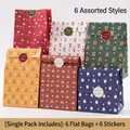 Set of 6 colorful Christmas paper gift bags with assorted festive patterns and stickers - Set of 6 Styles - Cute Christmas (ZD042)