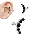Internal threaded T-bar piercing stud with five curved black cubic zirconia stones - Ball Style / Black