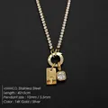 14K gold plated stainless steel necklace with letter J tag and square crystal pendant - Letter J (XNL0116)