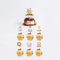 Wild One 1st birthday cake topper set featuring cartoon jungle animals and Happy Birthday sign - Large Cake Topper