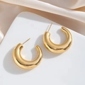 Minimalist 18k gold plated chunky C-shaped hoop earrings with a high-polished mirror finish - Gold