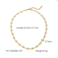 Gold stainless steel necklace featuring small white daisy charms and product dimensions - White Daisy Necklace Style (HC-N40066-WT)