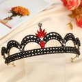 Baroque gothic crown in black beads with red crystal center for bridal wedding hair - No.5 Antique Gold (Red Stone)