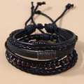 Set bracciali uomo multistrato in pelle con corde intrecciate e perle di legno marroni - Stile a Strati in Pelle e Perline di Legno Nere (015073434)
