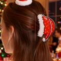 Red Santa hat hair claw clip with star patterns and size 7.4cm by 3.7cm for Christmas - Christmas Hat