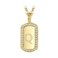 Gold plated rectangular pendant necklace featuring letter Q with sparkling rhinestones - Gold Letter Q