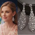 Elegant geometric hollow round silver drop earrings with sparkling rhinestone crystals - 81# Silver Earring Post - Style (81#)