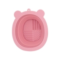Pink silicone folding makeup brush cleaning bowl with textured scrubbing surface - Bear Shape / Pink