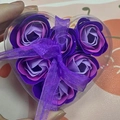Heart-shaped gift box with six purple soap roses and elegant satin ribbon bow - Purple Mix