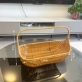 Handwoven 38cm rattan storage picnic basket with handle shown in detailed dimensions - Boat Shape Light Colored Handle Basket