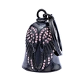 Black metal bell keychain with angel wings and pink rhinestones in retro style - Black Bell with Pink Rhinestones