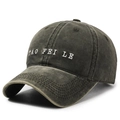 Vintage washed charcoal baseball cap with TAO FEI LE white embroidery on cotton fabric - Adjustable / Army Green