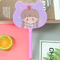 Purple hand fan ballpoint pen featuring a cute cartoon girl drinking milk tea - Flower Girl Purple