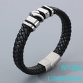 Bracciale da uomo in pelle nera intrecciata con chiusura magnetica in acciaio inox argento - Colore Acciaio (KB205307-JR)