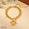 Golden stainless steel heart pendant bracelet with 7mm chain and 16+5cm adjustable length - Peach Heart Style (N602) / Gold