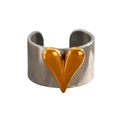 Detailed shot of two-tone stainless steel ring with a 3D gold heart accent - 3D Heart Decoration (3539)
