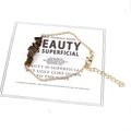 Detail view of natural tiger eye crystal beads on gold chain with adjustable clasp - Tiger Eye
