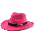 Cappello fedora fucsia in finta pelle scamosciata con fascia nera e fibbia dorata - M (56-58cm) / Rosa Rosso