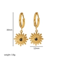 18K gold plated stainless steel hoop earrings with sunburst pendant and black zircon - Gold - Black Zirconia (TE6344-BK)