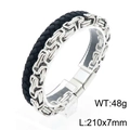 Pulsera para hombre de cuero trenzado negro y acero de titanio plateado, 210mm x 7mm - Doble Capa Color Acero (KB144437-KFC)