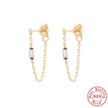 18K gold plated S925 sterling silver chain earrings with rectangular zircon stones - Gold-Style 1 White Zircon