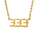 Gold plated stainless steel angel number 333 pendant necklace with gothic font - 333