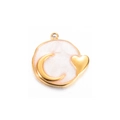 Celestial gold pendant featuring a white pearlescent moon and heart charm - White