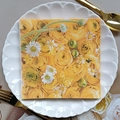 Square floral paper napkins featuring dense yellow rose and daisy print in a ceramic plate - Yellow Rose White Daisy (1118)