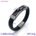 Pulsera trenzada de cuero negro con placa de acero oxidado y cierre magnético - Estilo A (KB134588-KFC) / Negro Mate