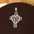 Micro-paved zircon cross pendant with heart texture and vintage hollow vine patterns - Pendant Only (No Chain) / Silver Heart Cross