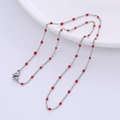 Detail of silver satellite chain necklace with red enamel beads and lobster clasp - Steel - Red Beads