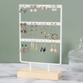Three-tier white metal jewelry organizer with wooden base for earrings and studs - Small 3-Tier 36 Holes White