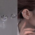 Silver 14k ear cuffs set with clear zircon stones for non-pierced ears in French style - my31466-Silver Rectangle Main Stone Ear Clip Combo