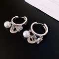 Boucles d'oreilles argentées avec perle, zircone en cœur et anneau métallique poli - 67# Tige en Argent - Créoles Coeur en Zircon Perle Argentée