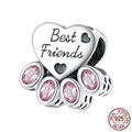 S925 sterling silver heart paw charm with pink zircon and Best Friends engraving - Best Friends Heart Pink Paw (BSC517)