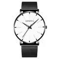 Detailed macro view of Geneva minimalist watch dial with sleek black mesh strap and hour marks - Mesh Band Black Case White Dial