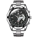Men's chronograph watch with grey dial and stainless steel bracelet by WEIGUAN - Silver Case Black Dial Steel Strap