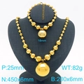 Polished gold titanium steel jewelry set with spherical ball charms and lobster clasp - Jewelry Set (KS223646-Z)