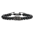 Adjustable black matte bead bracelet with gunmetal crown charm and micro-pave crystals - Matte Black Crown Style / Matte Black/Crown