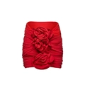 Vibrant red mini skirt featuring three large 3D fabric roses and ruched texture - Skirt (S-M) / Sarong / Red