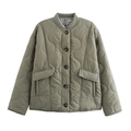 Olive green quilted jacket with leopard print lining and front button closure - S / Green
