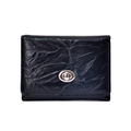 Portefeuille femme minimaliste en similicuir noir plissé avec fermoir rotatif argenté - Noir