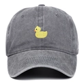 Dark grey washed cotton baseball cap featuring a yellow cartoon duck embroidery - Adjustable / Gray