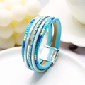 Blue multilayer bohemian braided leather bracelet with beads and silver magnetic clasp - Blue Combo