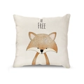 Linen decorative pillow cover featuring a cute cartoon fox and Be Free lettering - Fox