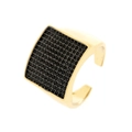 Macro detail of the square curved 18K gold ring featuring pavé set black cubic zirconia - Adjustable Open / Gold - Black Zirconia