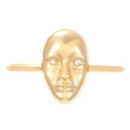 Artistic gold-plated face mask ring with sparkling cubic zirconia eyes detail - Eco-Friendly KC Gold Face Mask Style (12111)