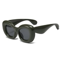 Olive green oversized thick frame hip-hop sunglasses with dark lenses in resin - Green Frame Grey Lens